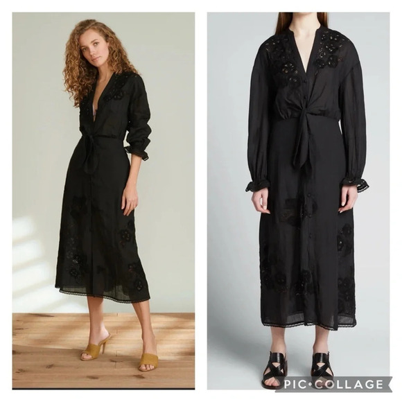 Veronica Beard Midi Dress Trina 4 Black Lace Floral Applique Button Front - Picture 1 of 15